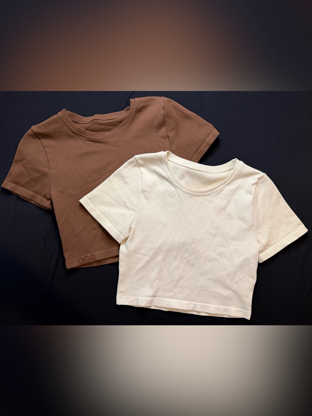 Amazon OQQ Women’s Cropped Top - Cream and Brown